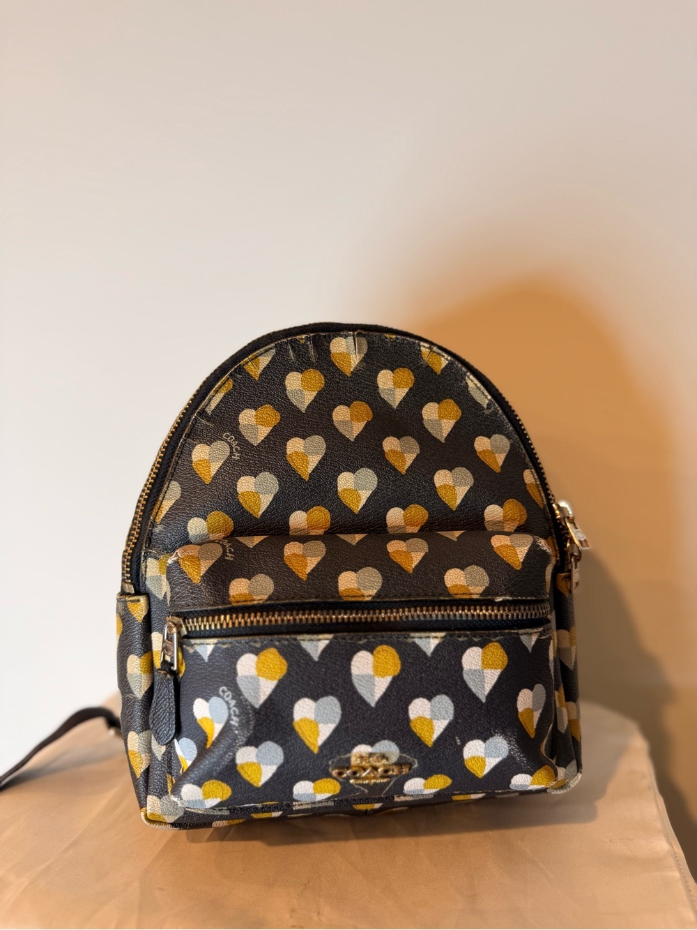 Coach (2021) Mini Charlie Backpack- Black Checker Heart Print